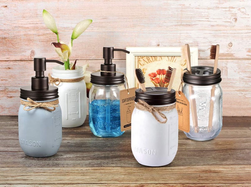 Komashr Mason Jar Toothbrush Holder â€“ Bronze â€“ with Genuine Glass 16 Ounce Mason Jar for Regular Mouth Mason Jar ï¼Œ Premium Rust-Proof 304 Stainless Steel - Rustic Farmhouse Decor Bathroom Accessories - Image 5